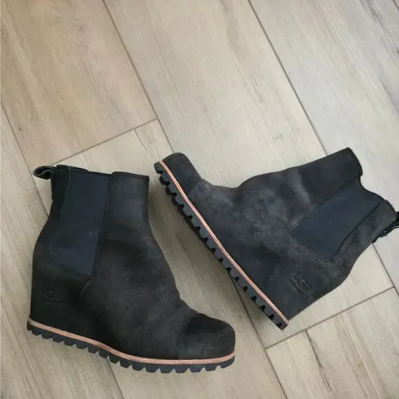 UGG Pax Waterproof Chelsea Nubuck Brown/Black Wedge Booties Women Sz 7.5 US - Picture 5 of 16